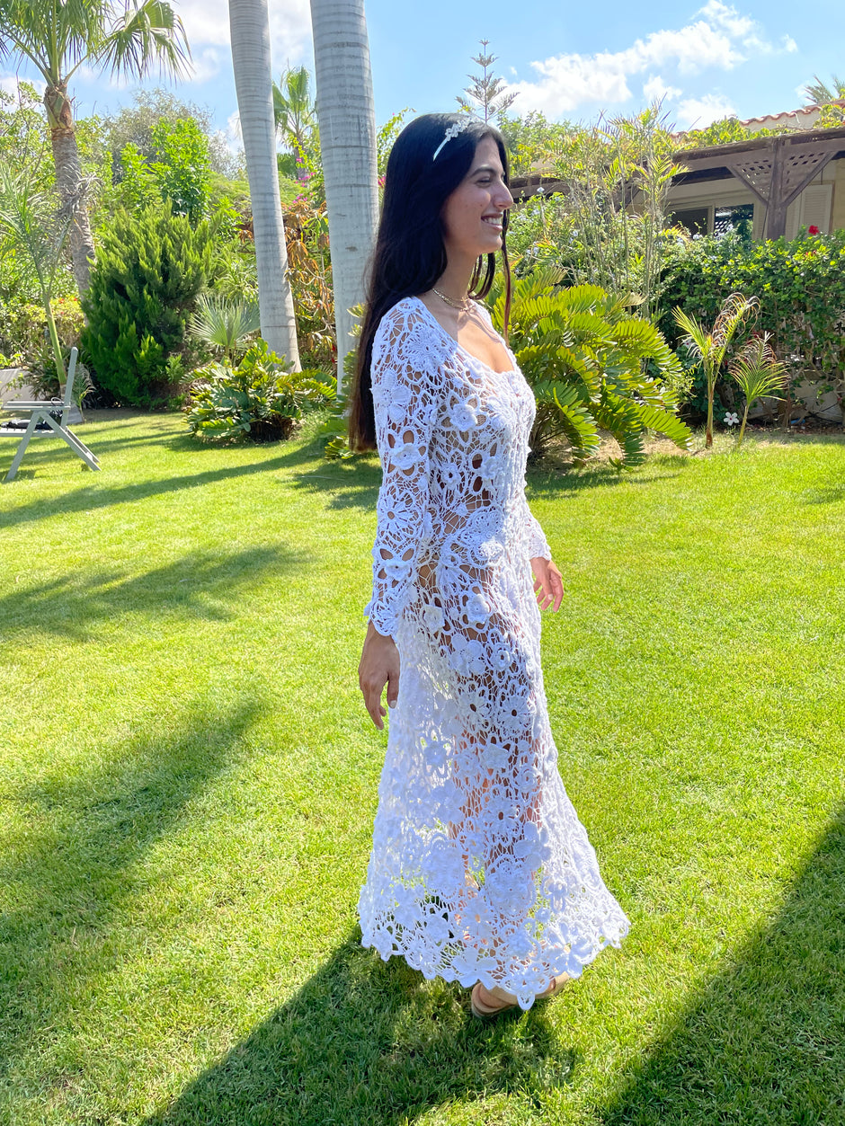 Layered Floral Handmade Crochet Wedding Dress/Cocktail Dress/ Party Dress