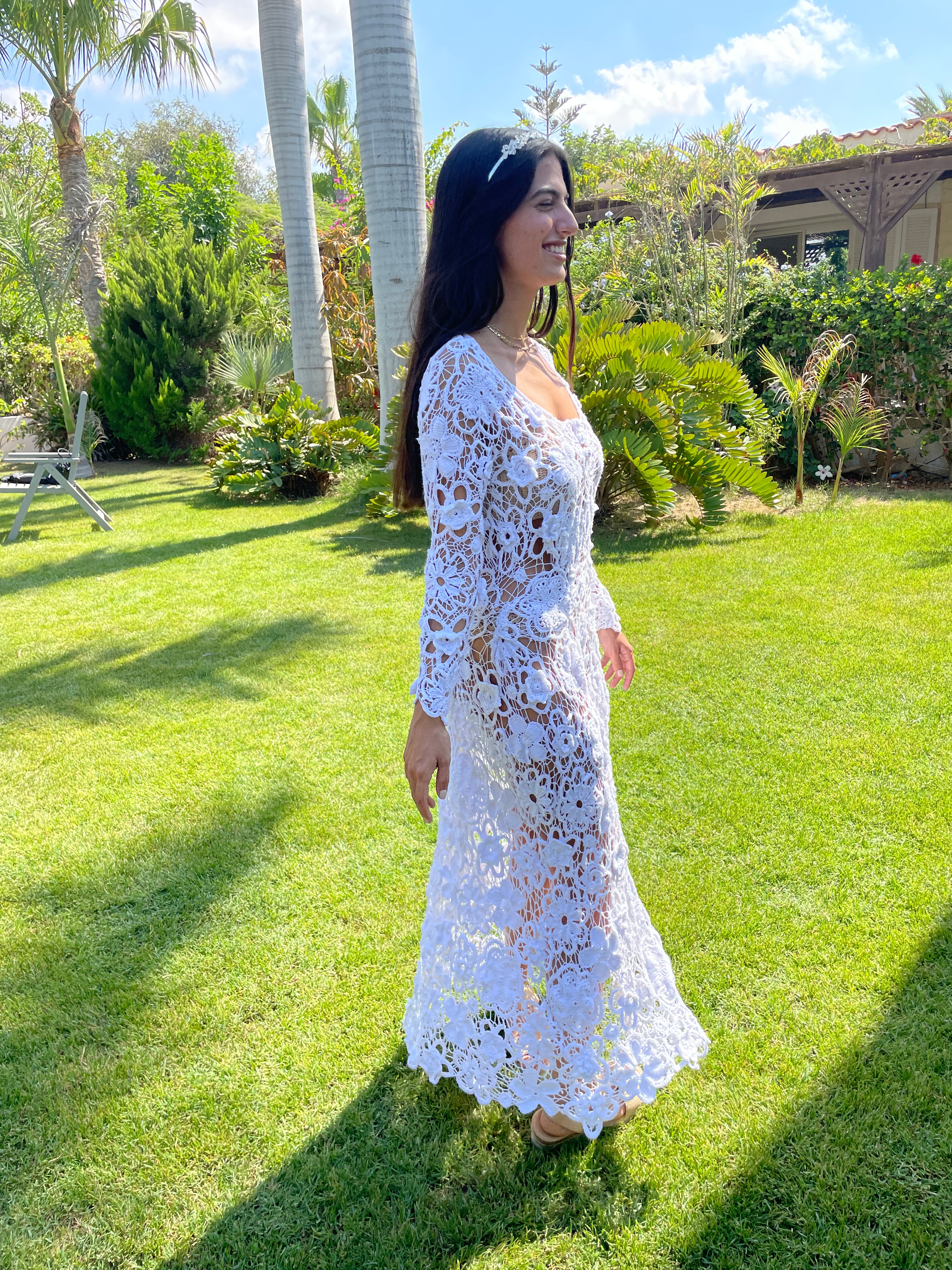 Layered Floral Handmade Crochet Wedding Dress/Cocktail Dress/ Party Dress