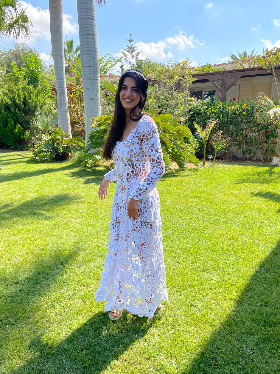 Layered Floral Handmade Crochet Wedding Dress/Cocktail Dress/ Party Dress