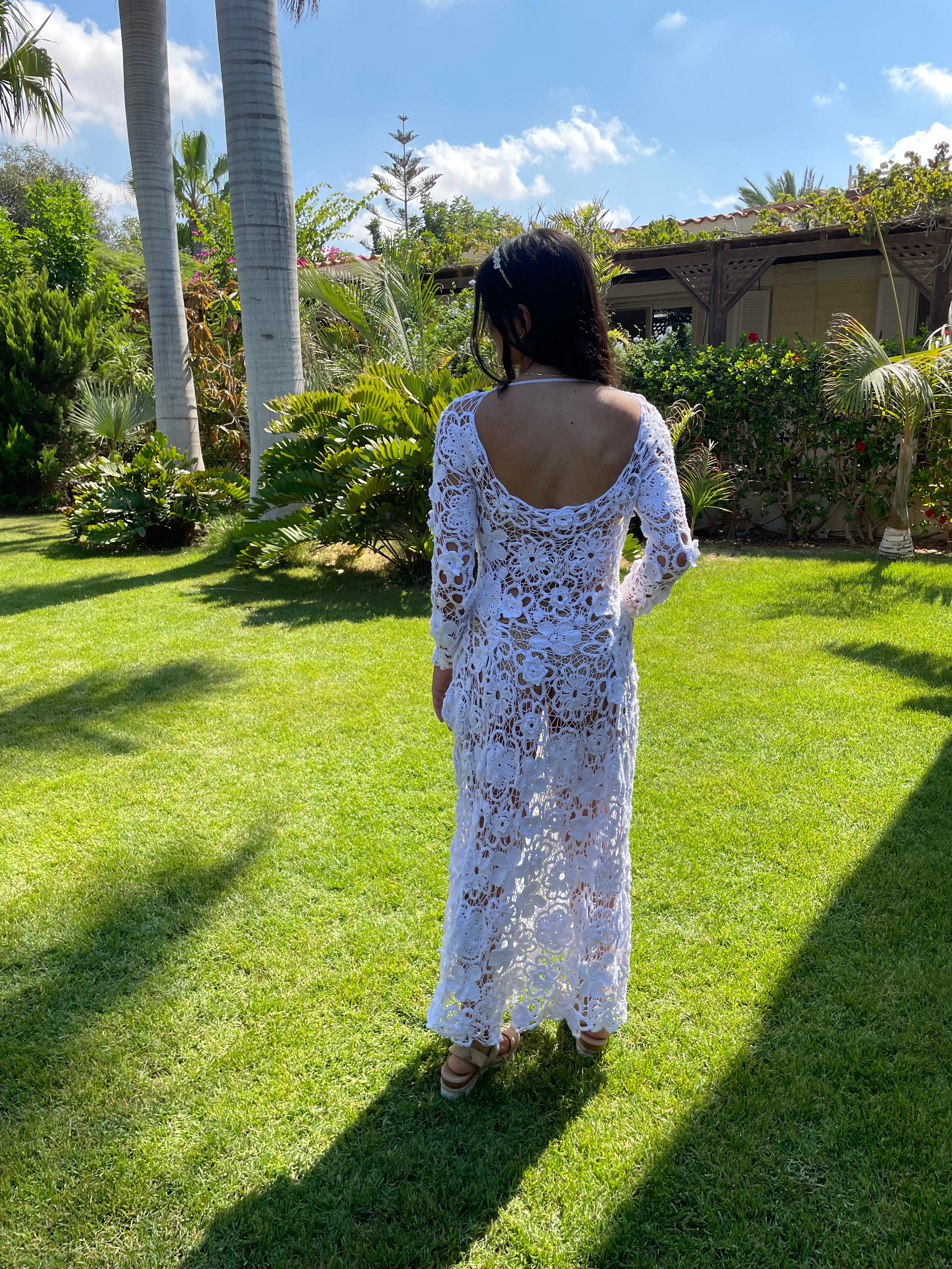 Layered Floral Handmade Crochet Wedding Dress/Cocktail Dress/ Party Dress