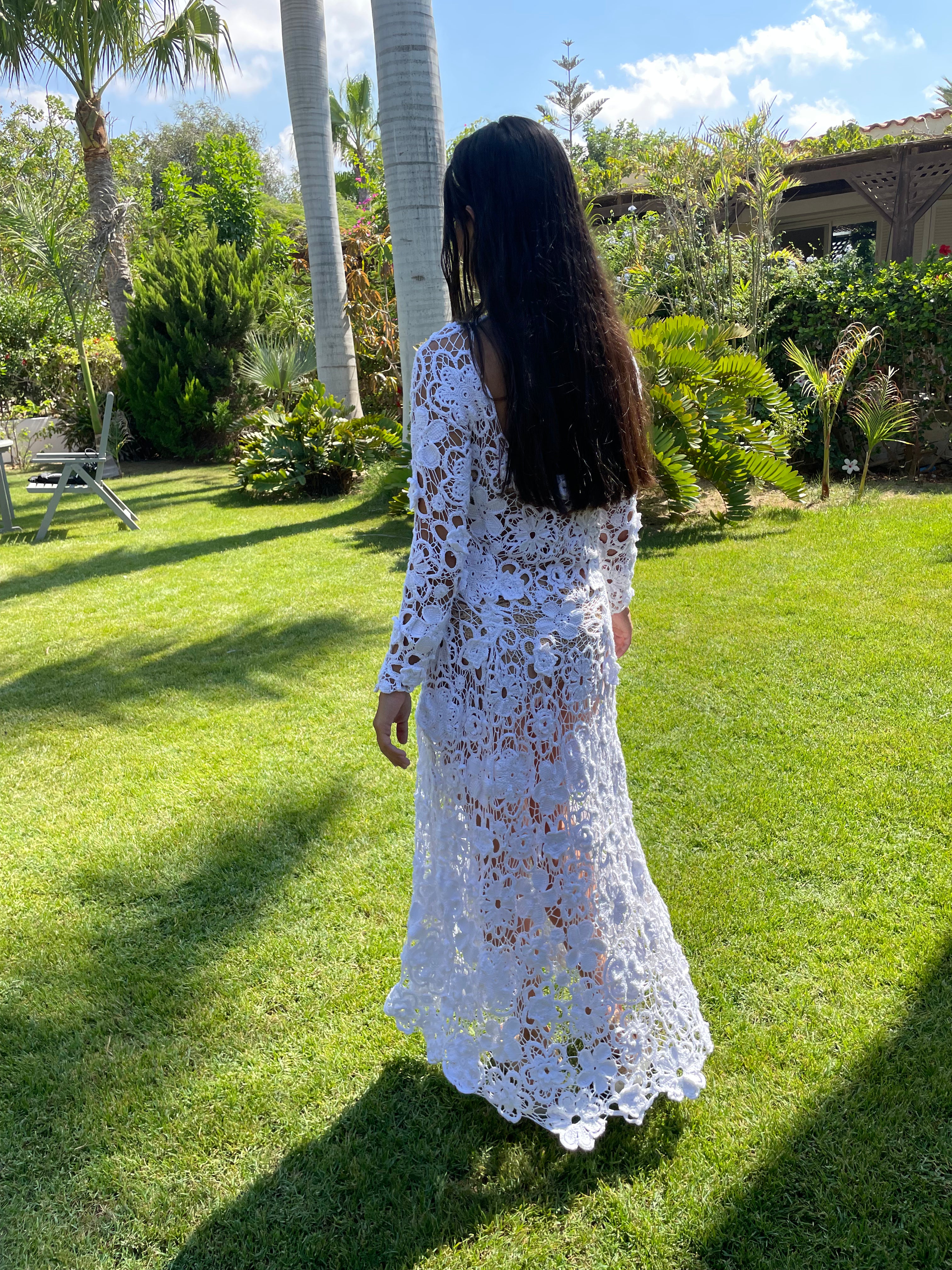 Layered Floral Handmade Crochet Wedding Dress/Cocktail Dress/ Party Dress