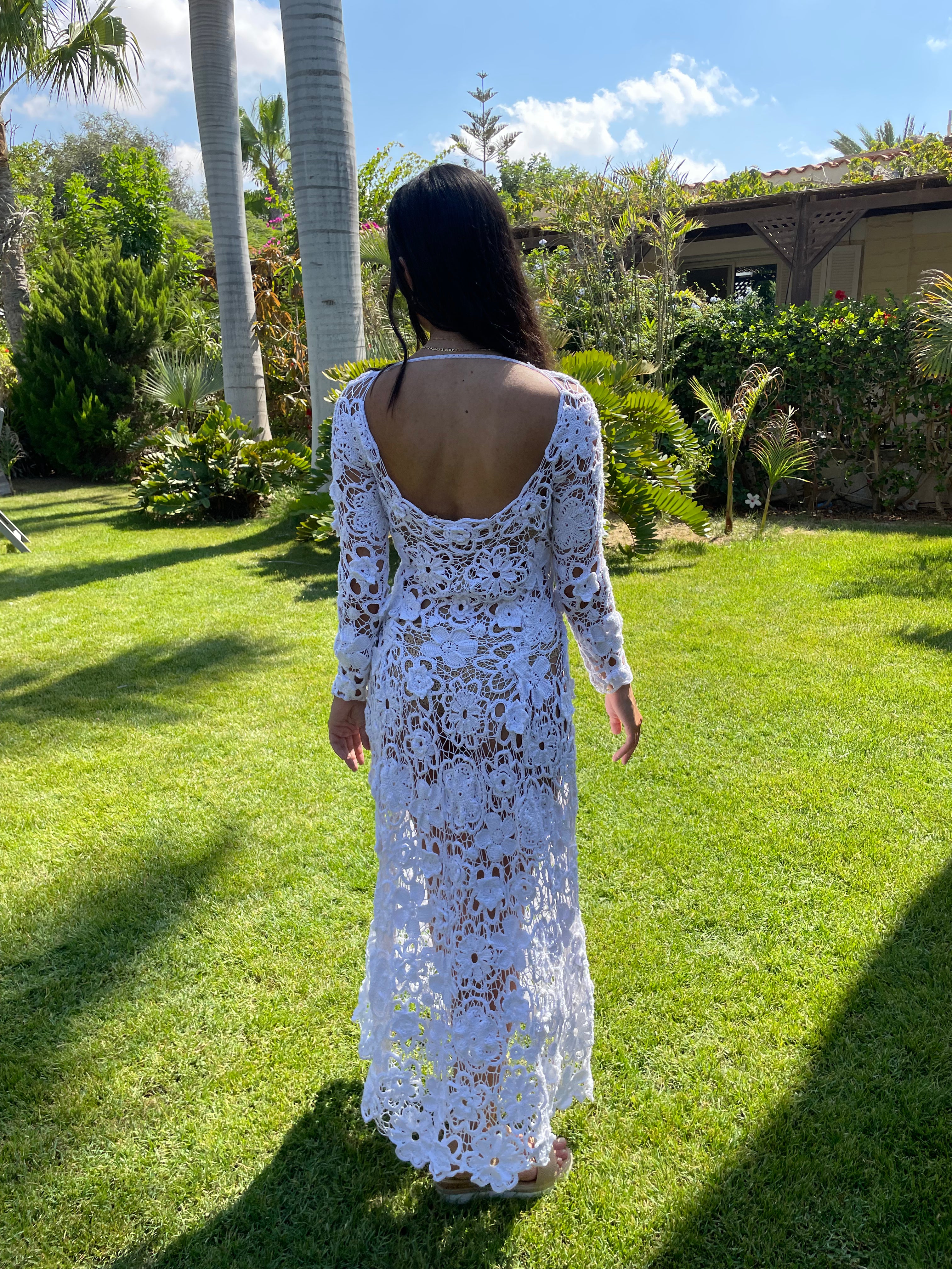 Layered Floral Handmade Crochet Wedding Dress/Cocktail Dress/ Party Dress