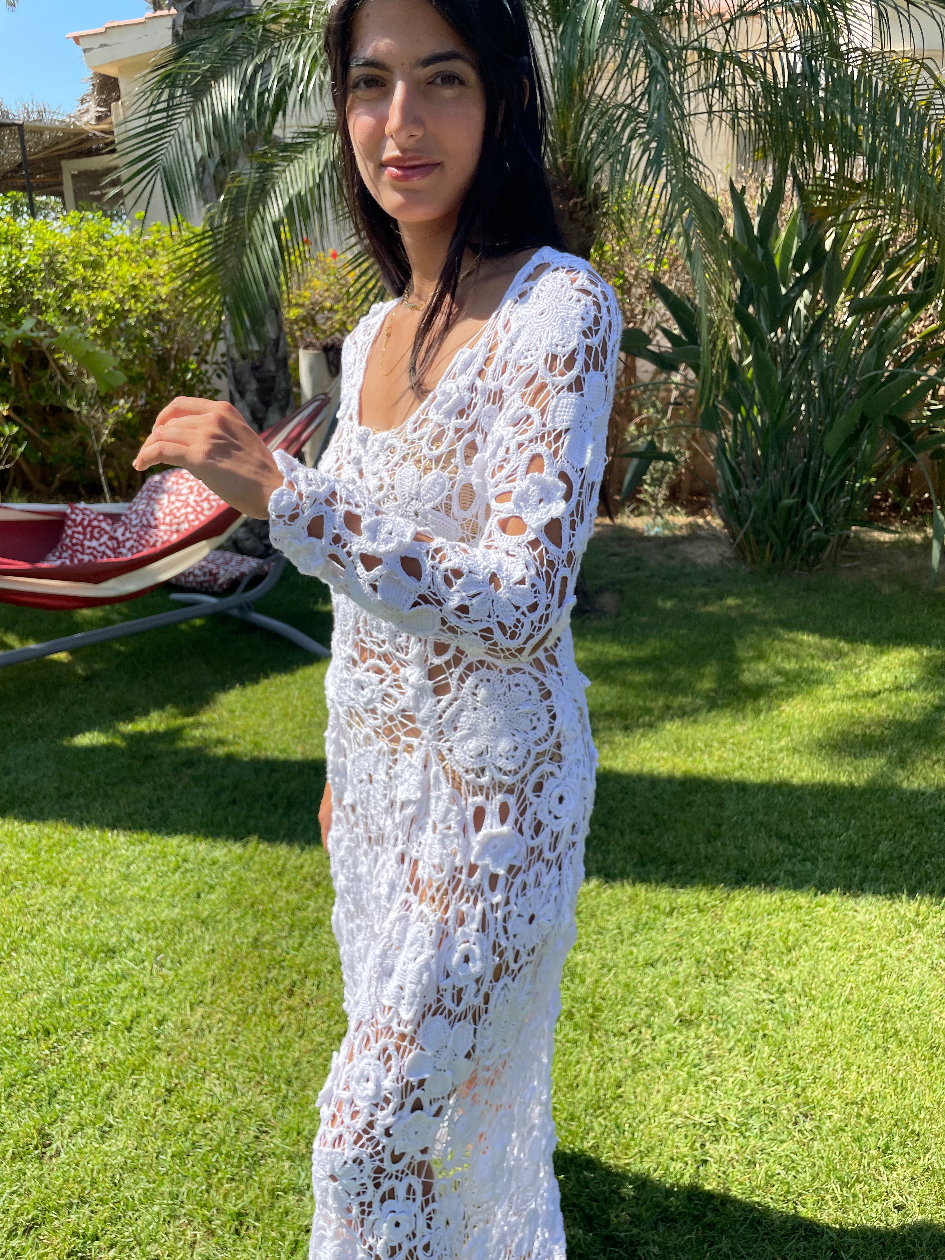 Layered Floral Handmade Crochet Wedding Dress/Cocktail Dress/ Party Dress