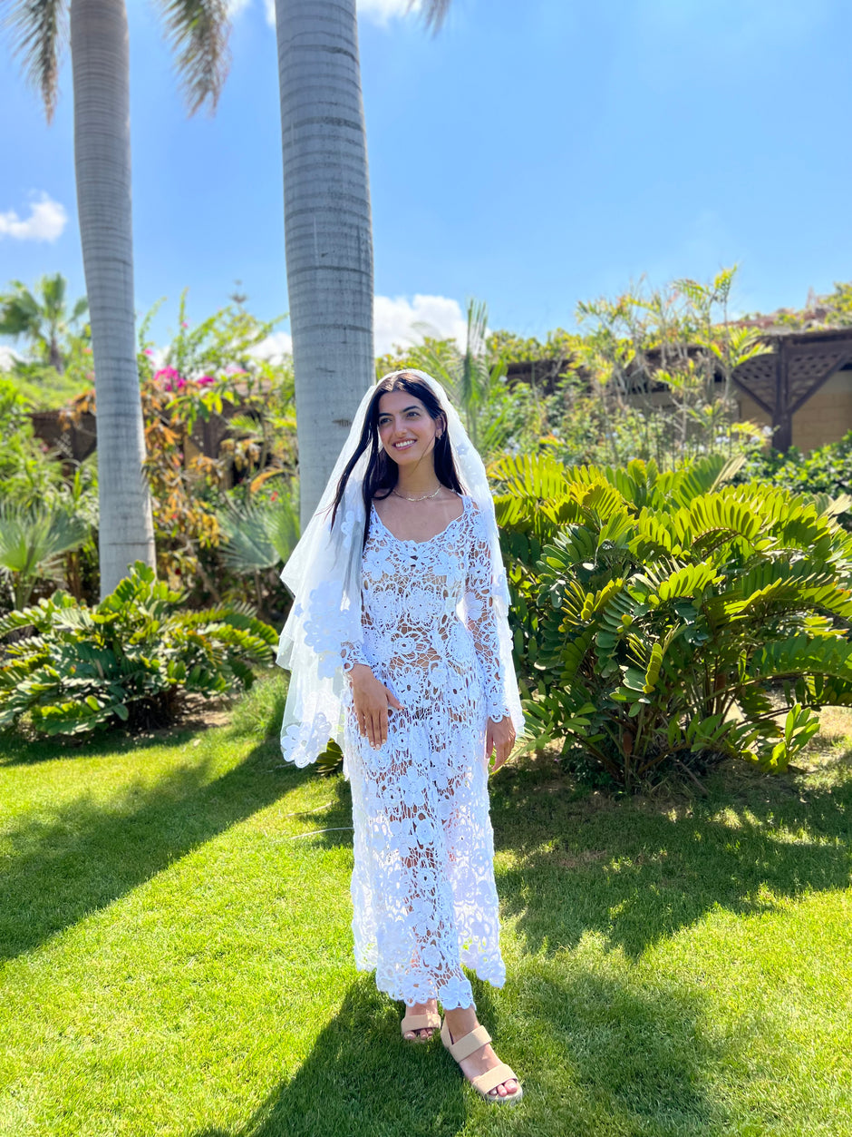 Layered Floral Handmade Crochet Wedding Dress/Cocktail Dress/ Party Dress