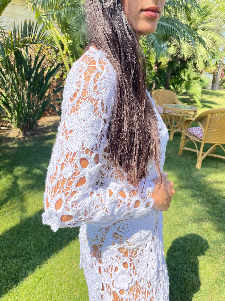 Layered Floral Handmade Crochet Wedding Dress/Cocktail Dress/ Party Dress