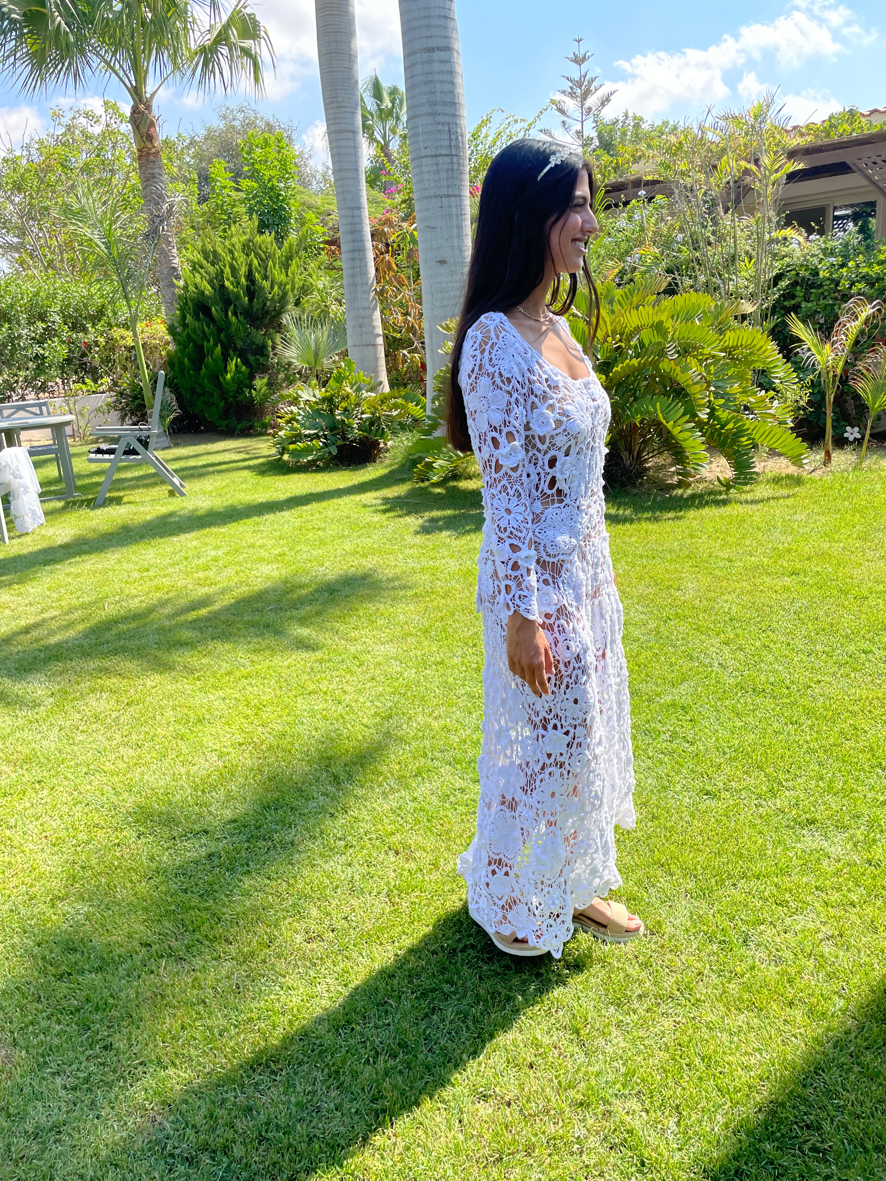 Layered Floral Handmade Crochet Wedding Dress/Cocktail Dress/ Party Dress