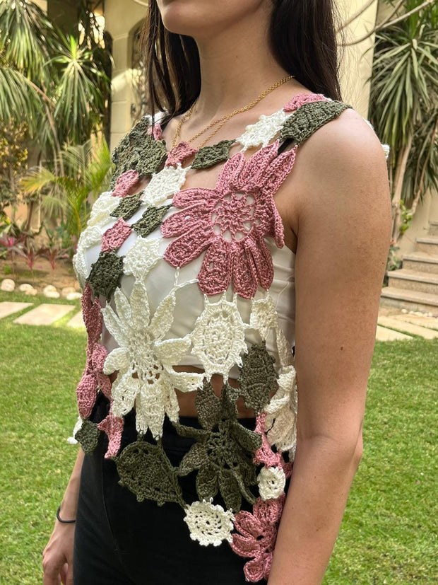 Autumn Floral Half  Sleeve Crop Top