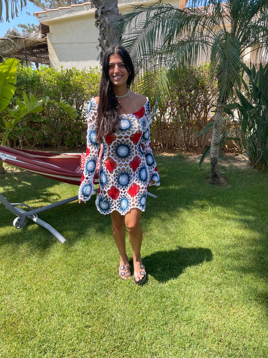 Tri-Colour Handmade Patch Crochet Dress