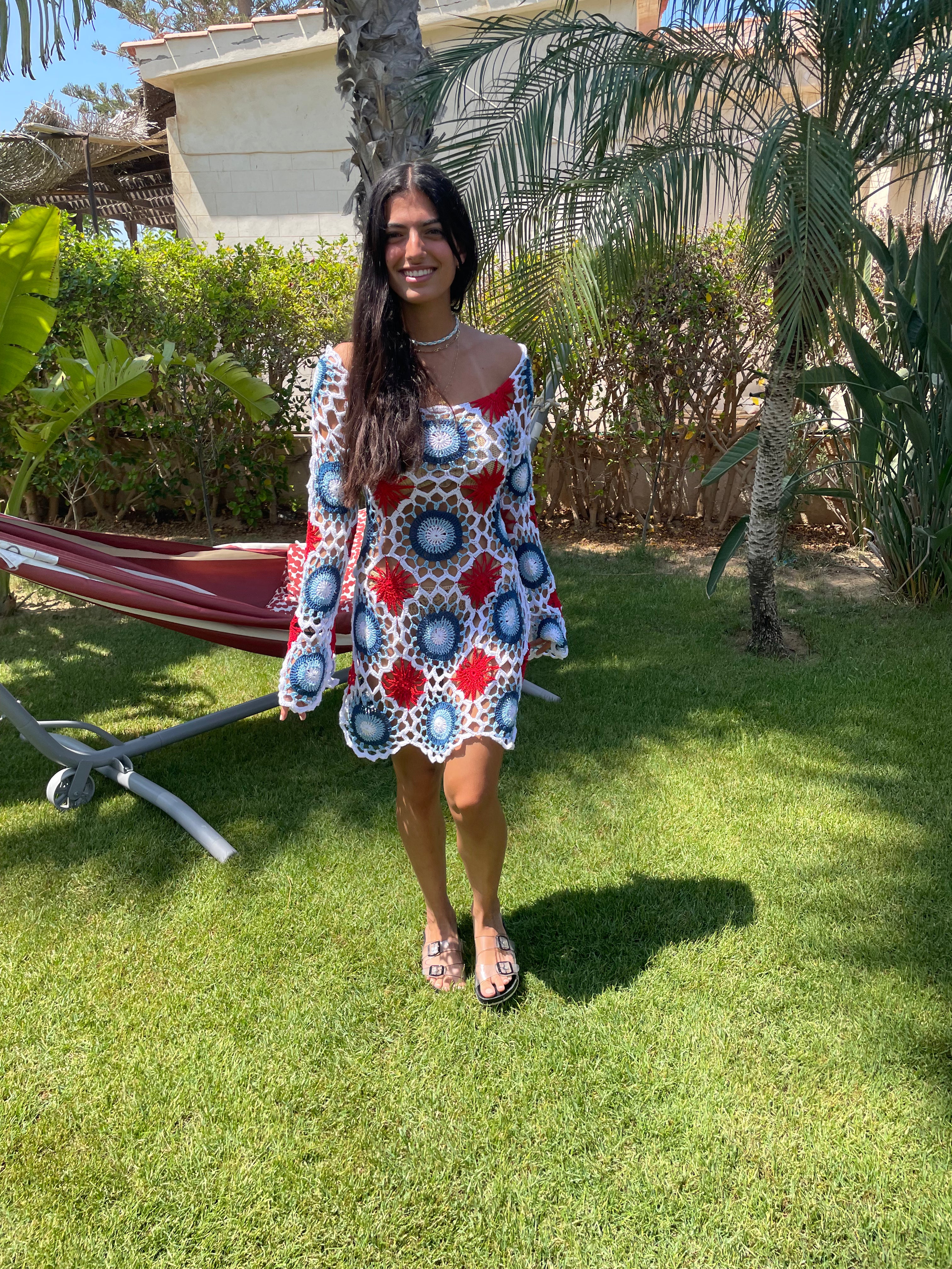 Tri-Colour Handmade Patch Crochet Dress