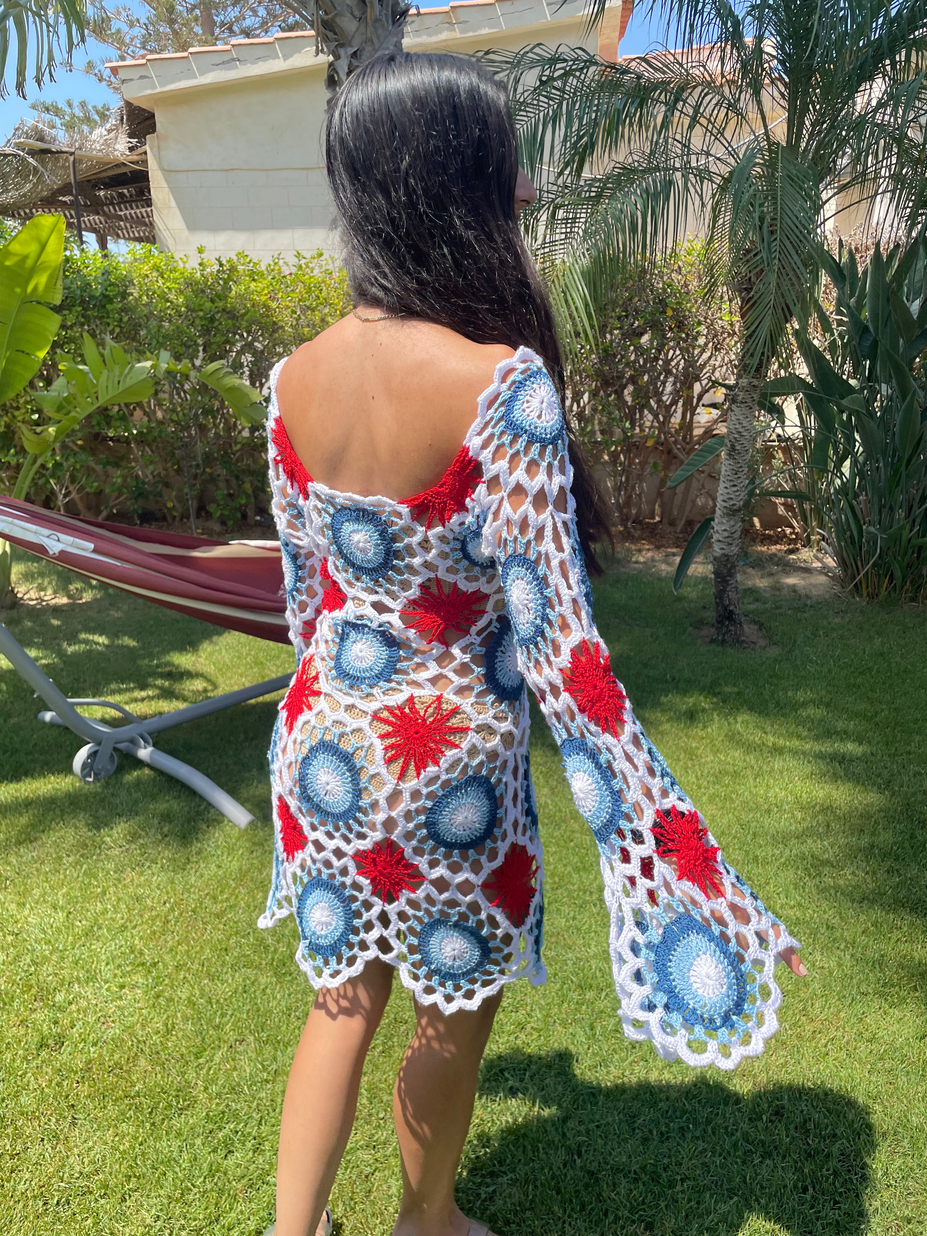 Tri-Colour Handmade Patch Crochet Dress