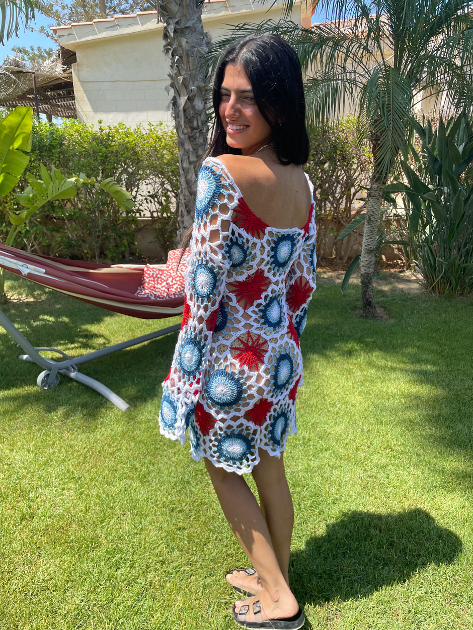 Tri-Colour Handmade Patch Crochet Dress