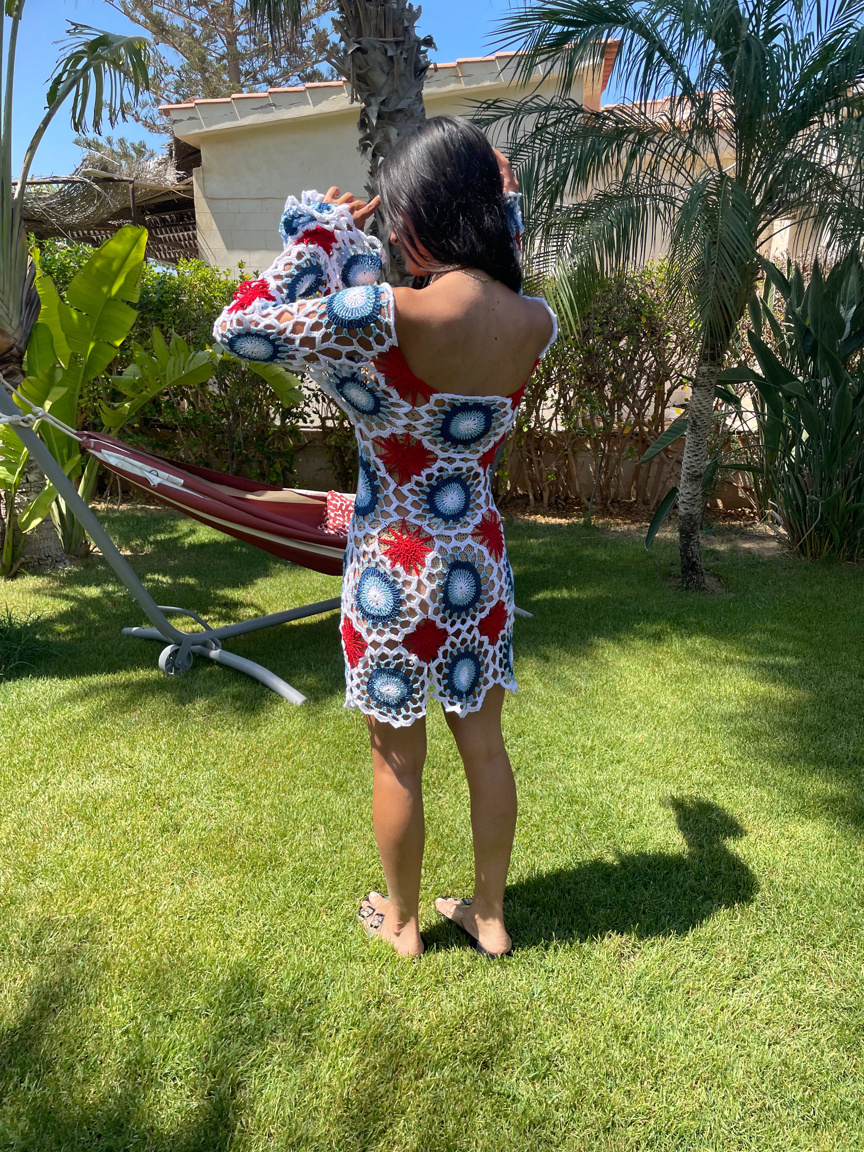 Tri-Colour Handmade Patch Crochet Dress