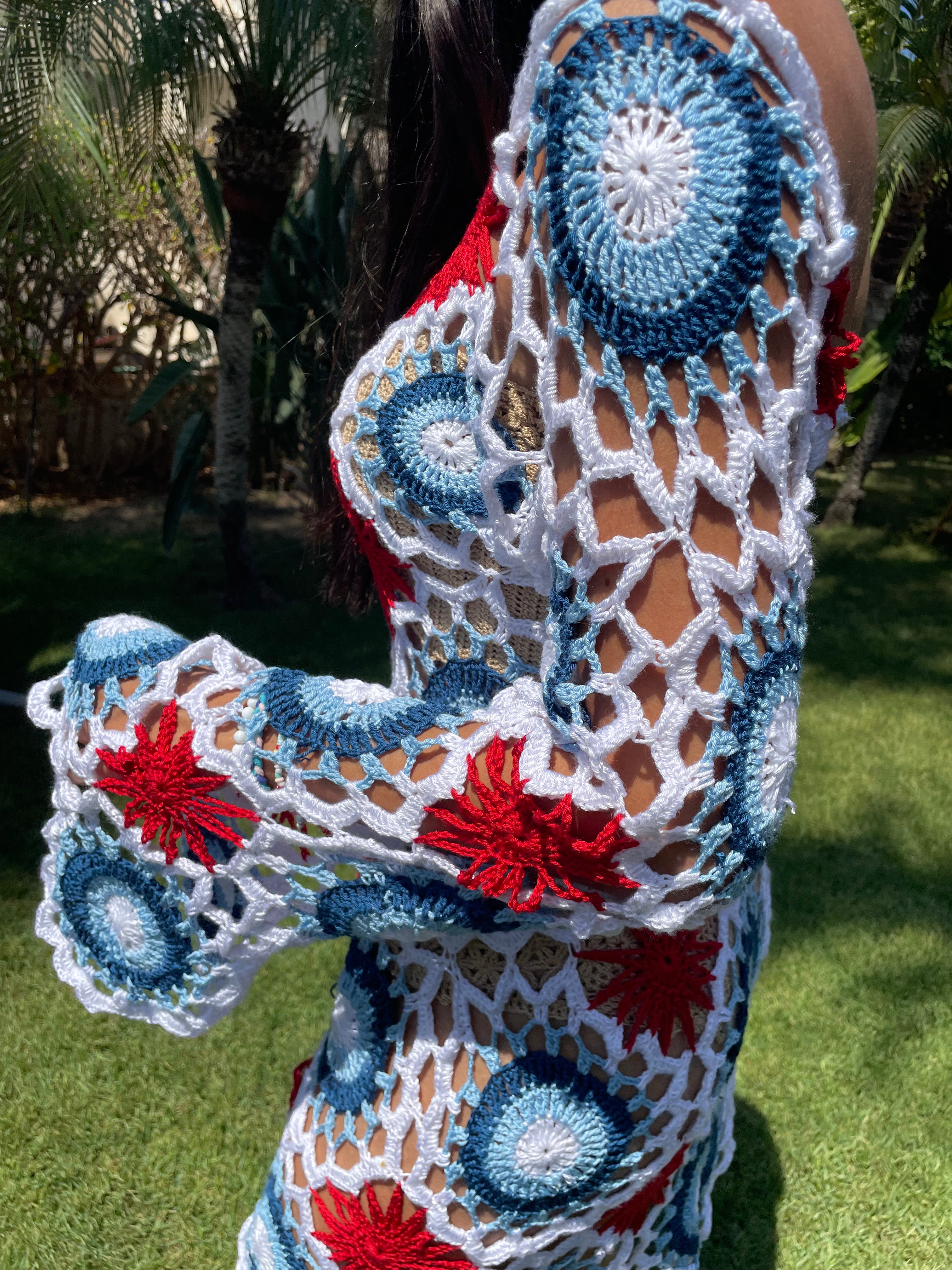 Tri-Colour Handmade Patch Crochet Dress