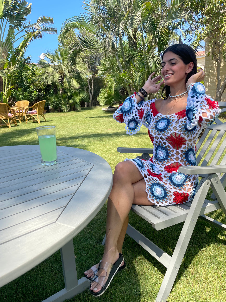 Tri-Colour Handmade Patch Crochet Dress