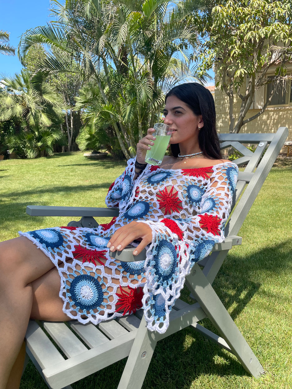 Tri-Colour Handmade Patch Crochet Dress