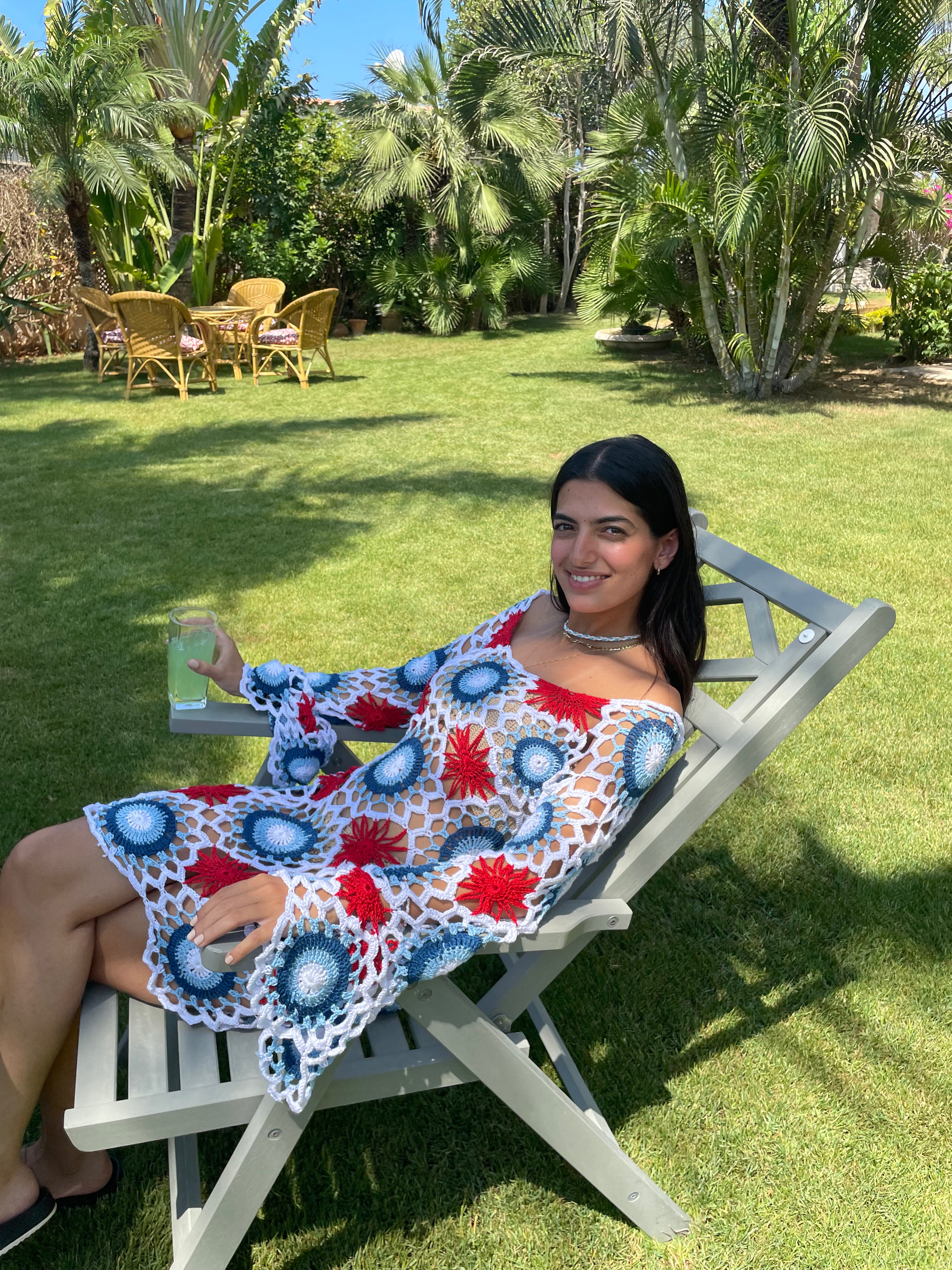 Tri-Colour Handmade Patch Crochet Dress