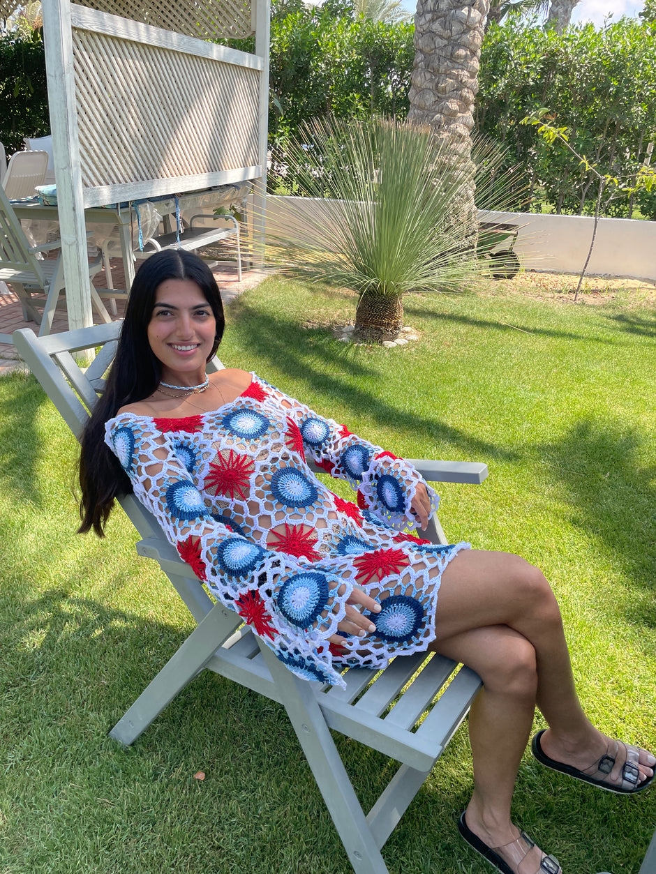 Tri-Colour Handmade Patch Crochet Dress