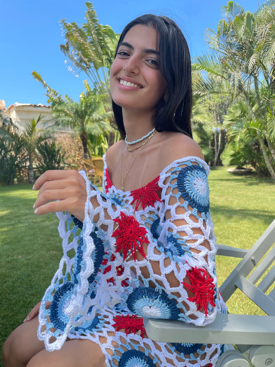 Tri-Colour Handmade Patch Crochet Dress