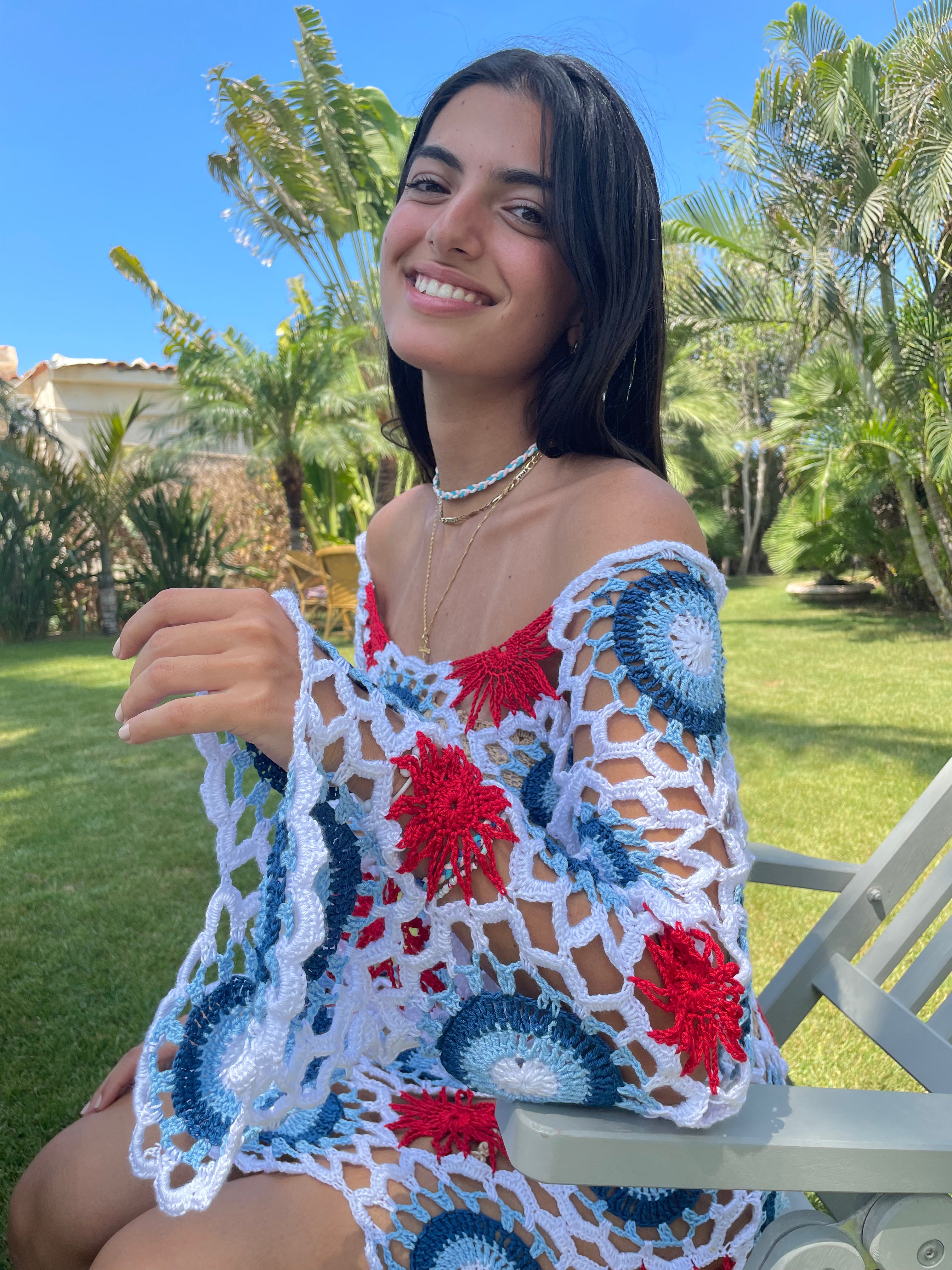 Tri-Colour Handmade Patch Crochet Dress