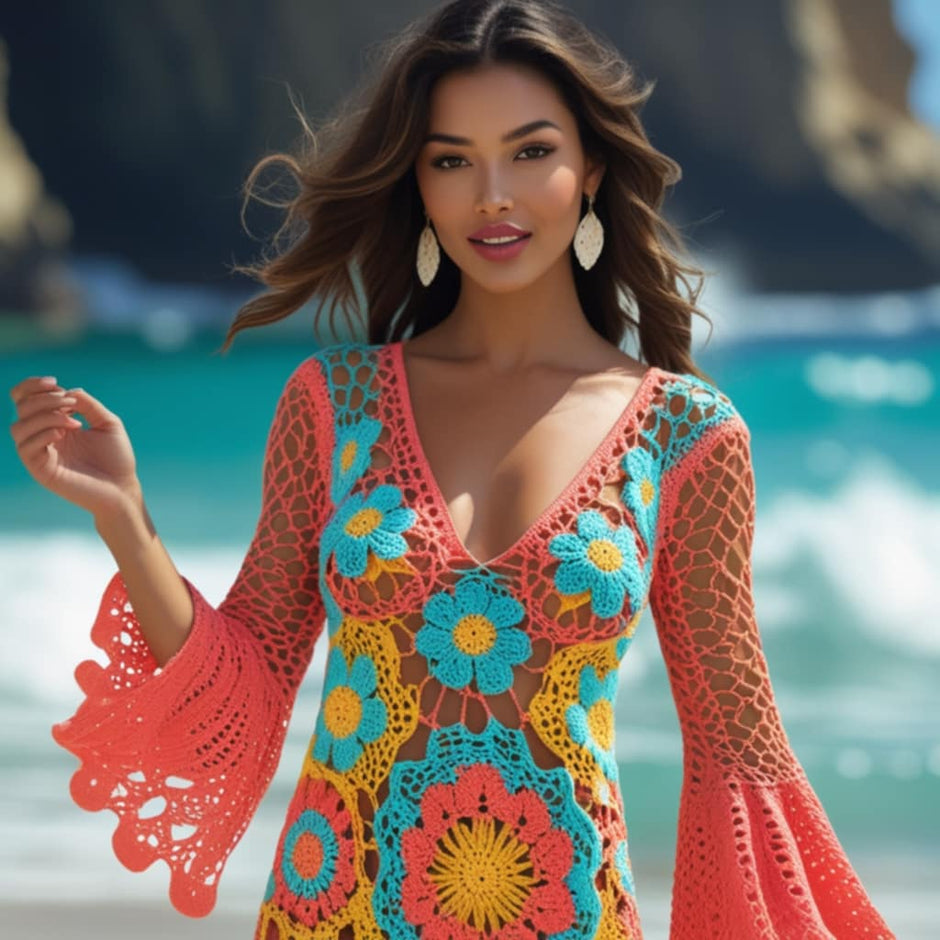 Orange Patch Floral Crochet Dress