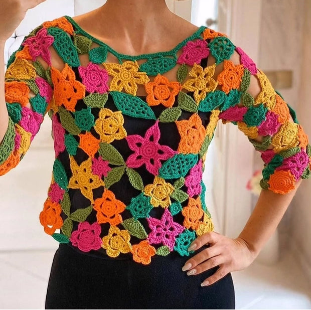 Autumn Floral Half  Sleeve Crop Top