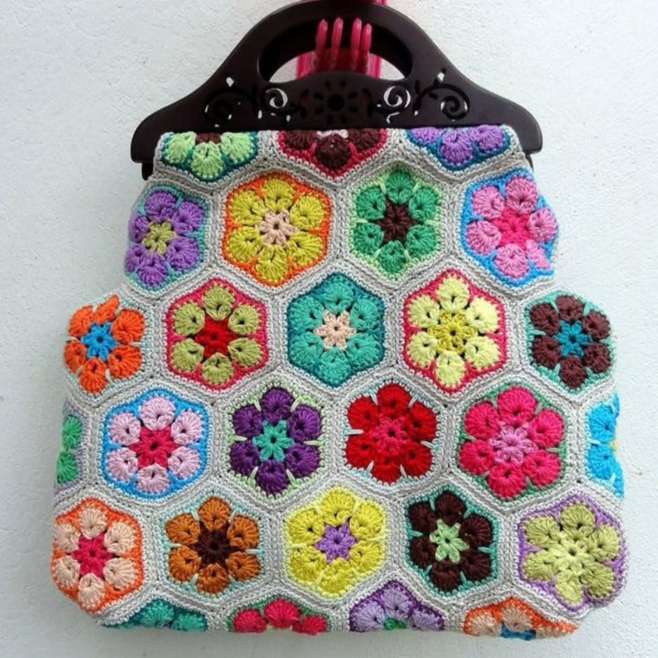 Hexagonal Shape Granny Square Shoulder Handle Bag