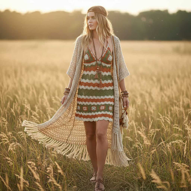 Earthy Crochet Mini Dress