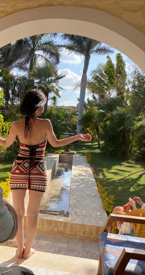 Boho Granny Square Maxi Skirt, Halter Top,Outfit