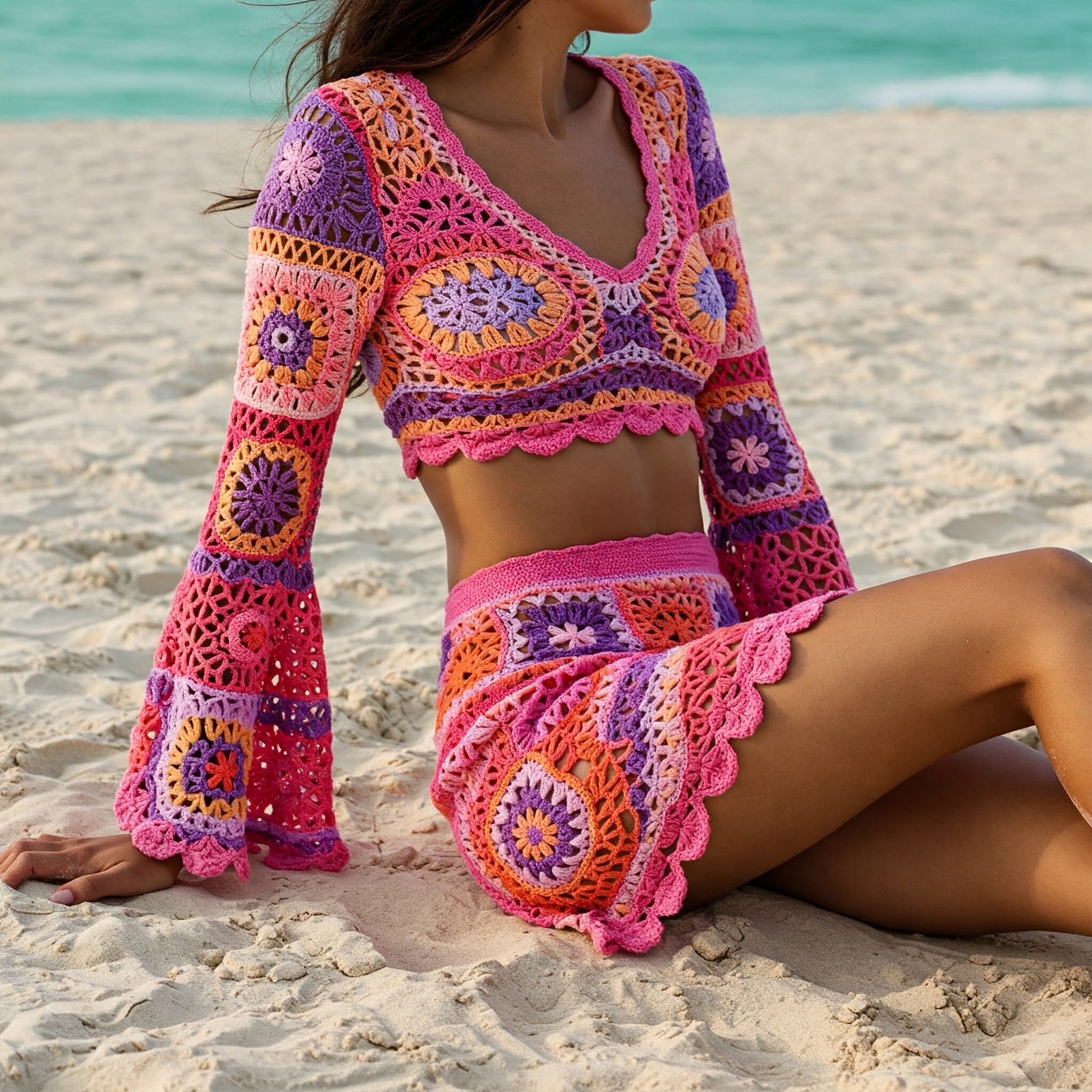 Bahamas Granysquare Multicolour Flare Sleeves Outfit