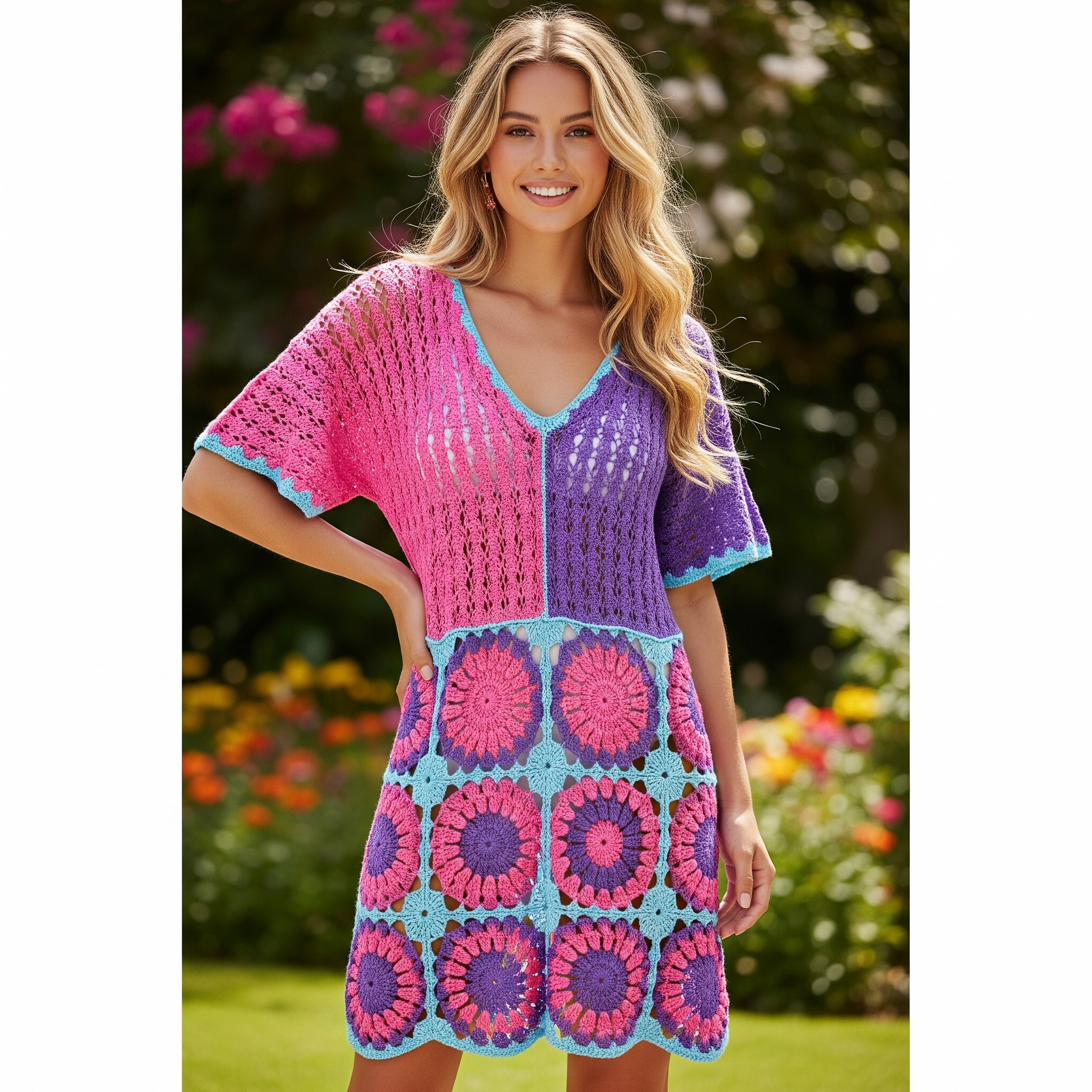 Boho Mosaic Crochet Dress