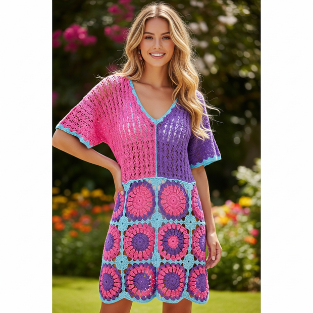 Boho Mosaic Crochet Dress