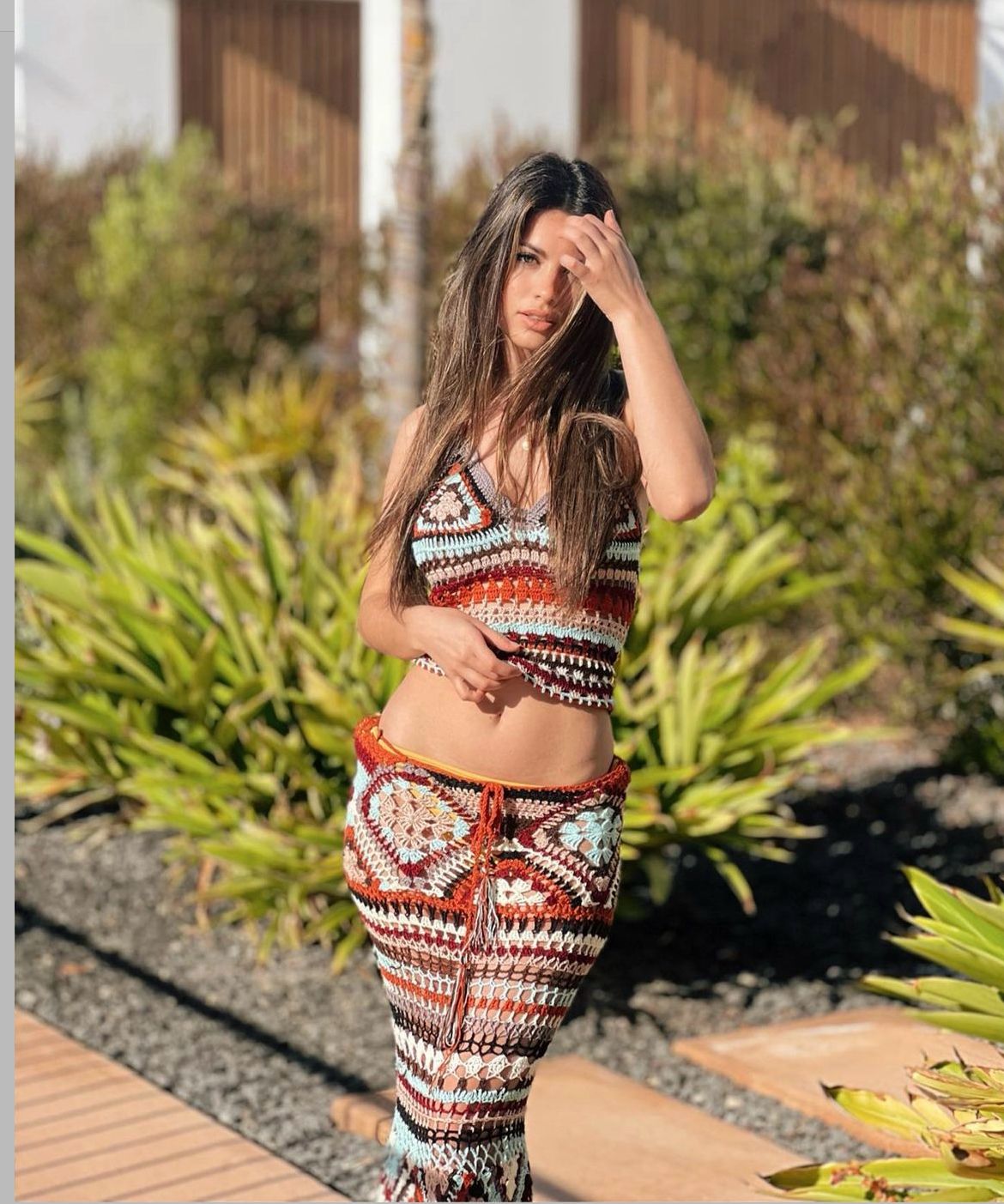 Boho Granny Square Maxi Skirt, Halter Top,Outfit