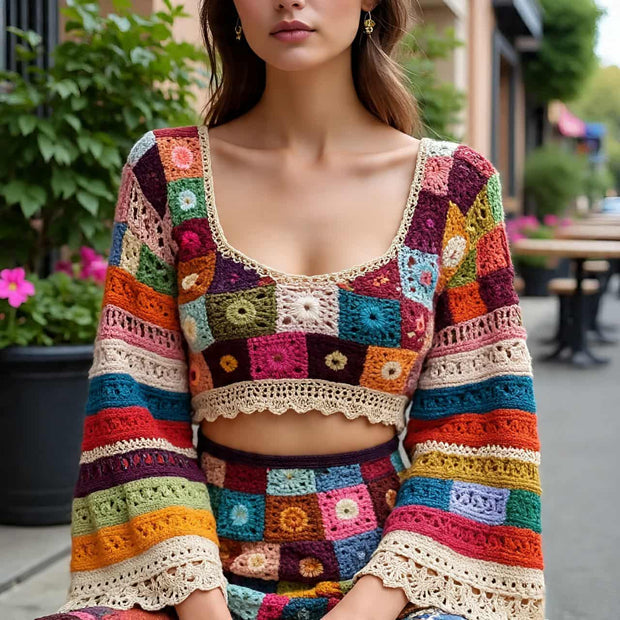 Short Granny Square Crochet Jumper