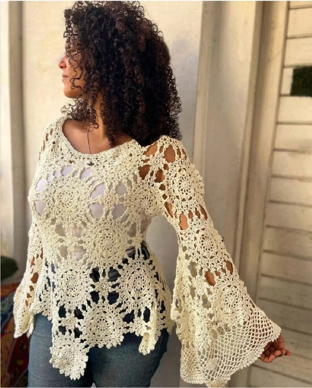 Floral Crop Top with long flared sleeves