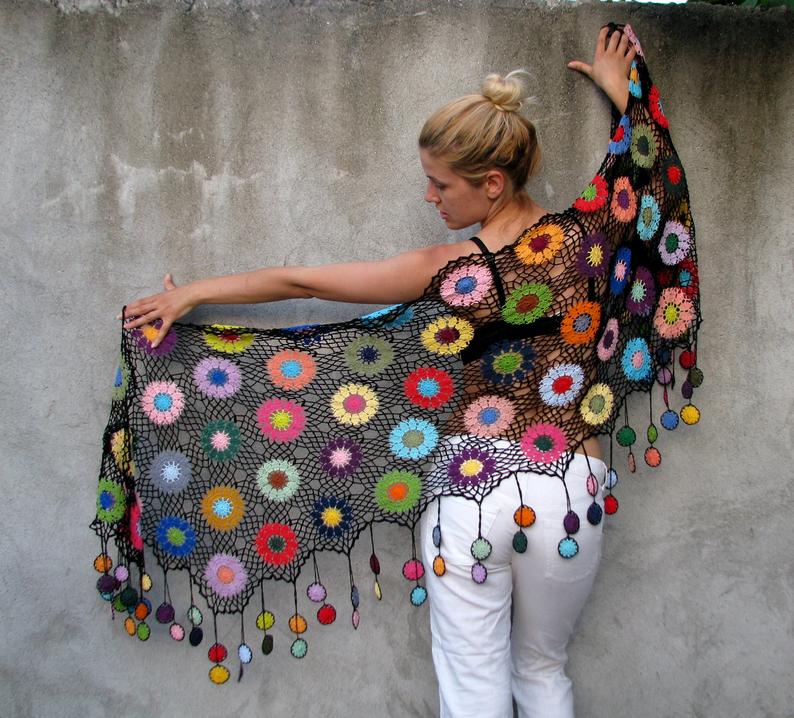 Rainbow Flower  Shawl