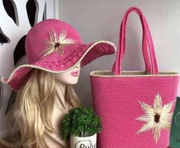 Crochet Bag and Wide Brim Hat Set