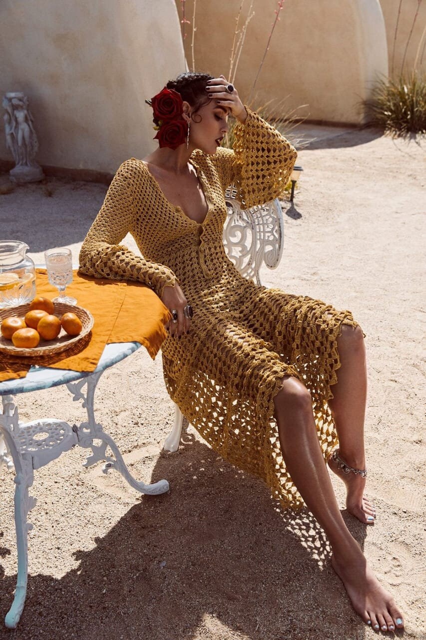 Gypsy Boho Dress - Sexy flowing Crochet - Long bell sleeves - lace cro BOHO OASIS Gypsy Boho Dress - Sexy flowing Crochet - Long bell sleeves - lace cro BOHO OASIS