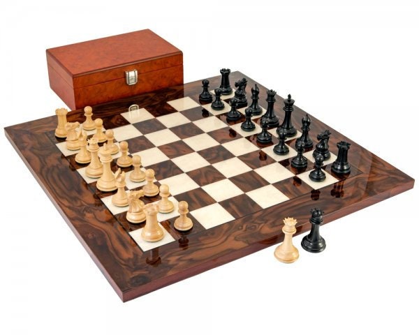 High gloss lacquered Handmade Mahogany and Oak Chessboard, Christmas gift