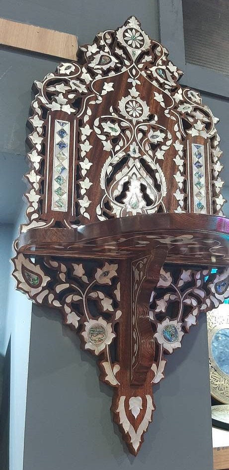 Wooden Lantern (Meshkah) Shelf with Mother of Pearl Inlay