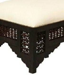 2 Carved wood Poufs for Living room,
