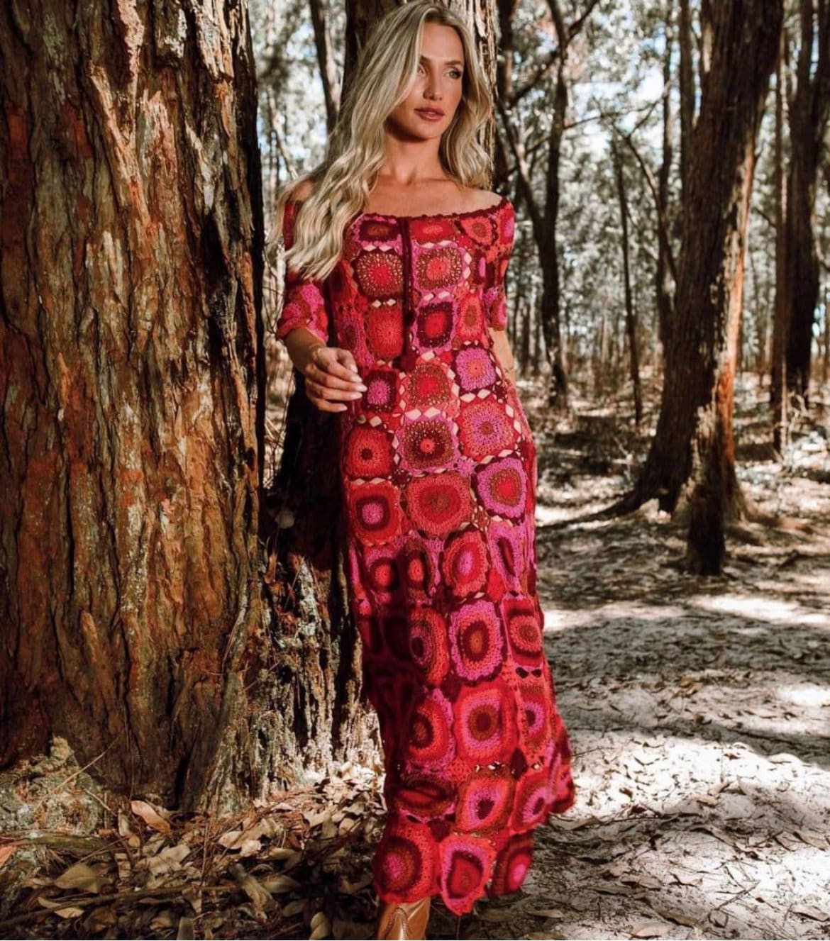 granny square maxi dress Granny Square Off-Shoulder Short Sleeve Maxi Dress – BOHO OASIS