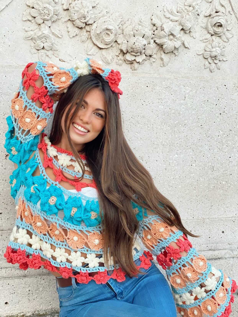 Multi Colour Floral Flare Sleeve Jumper