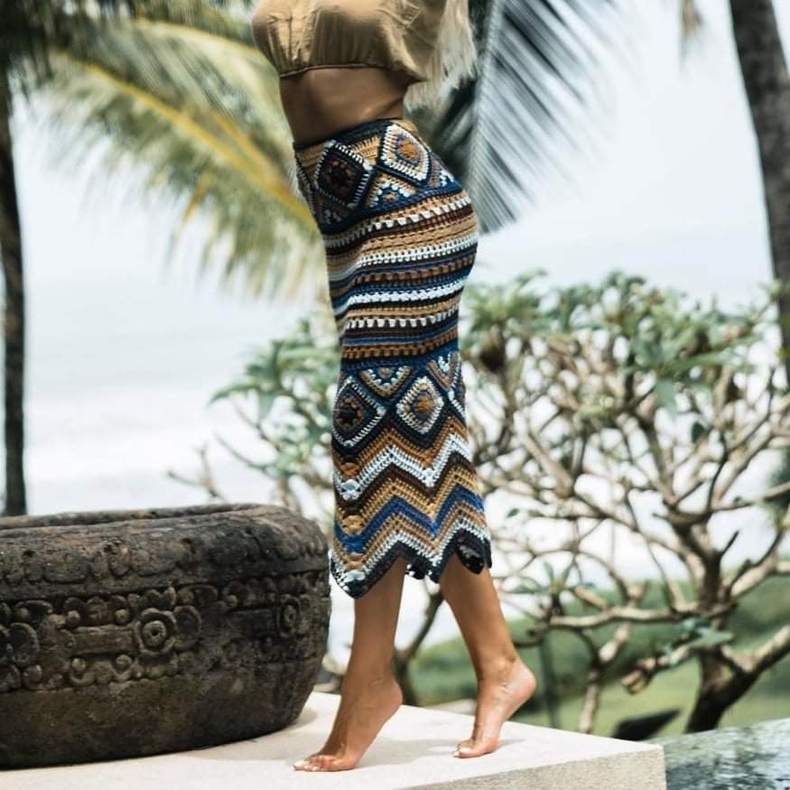 Boho Granny Square Maxi Skirt, Halter Top,Outfit