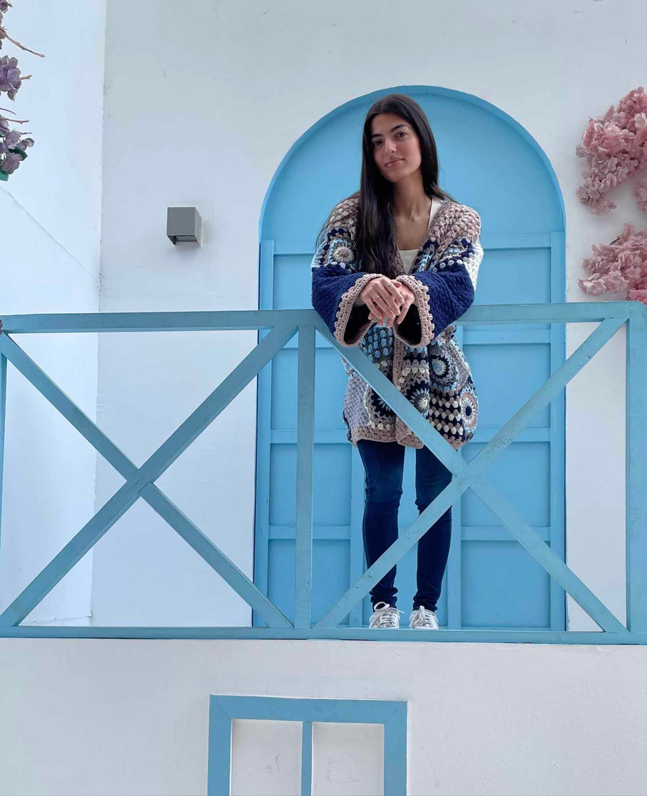 Granny Square Long Winter Jacket with long sleeves