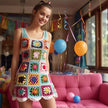 Multi-Color Granny Square  Mini Dress