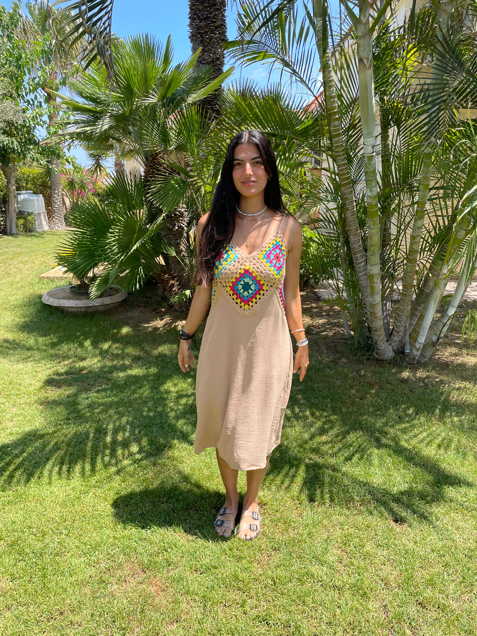 Halter Lenin Granny Square Crochet Midi Dress