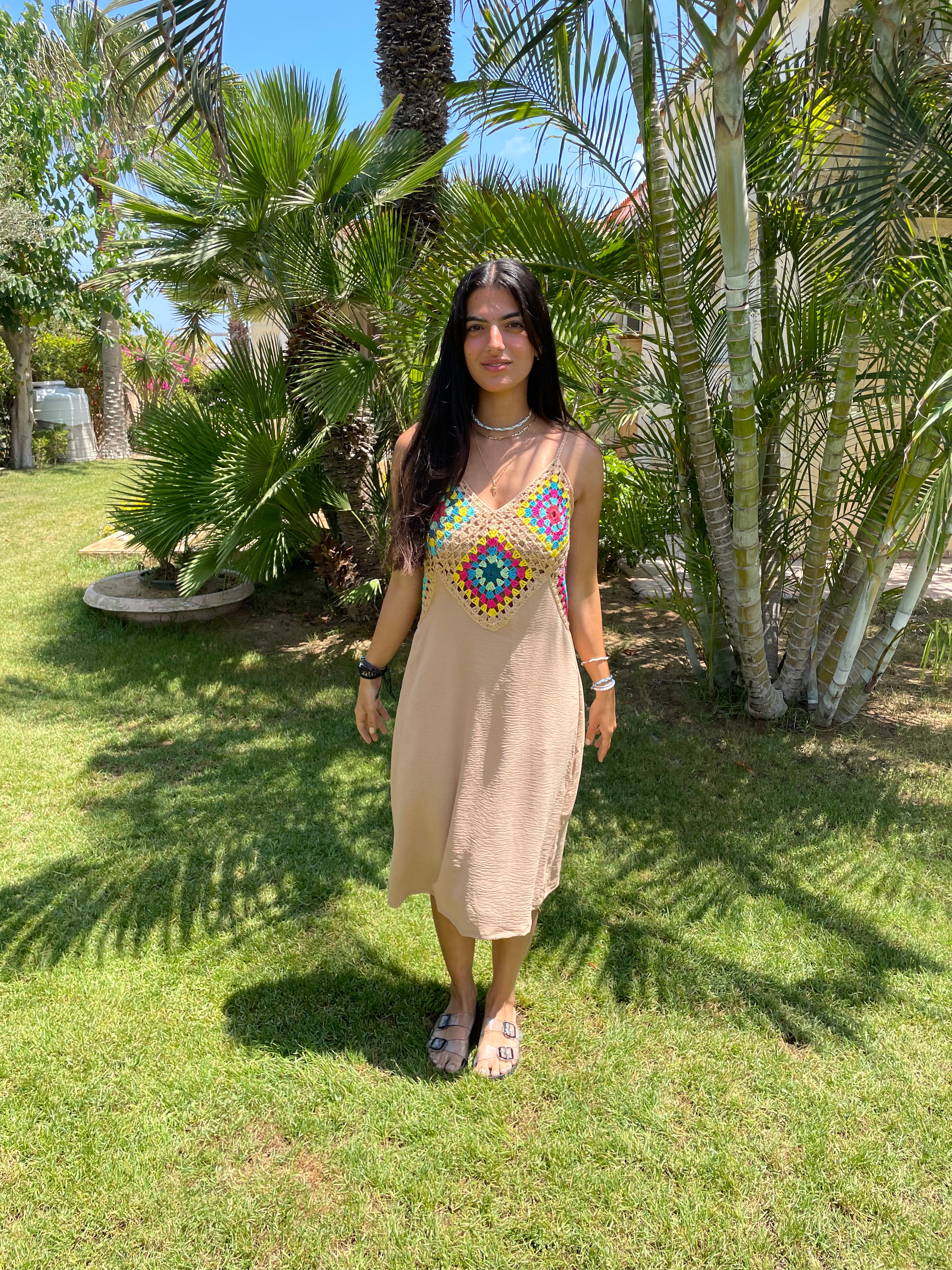 Halter Lenin Granny Square Crochet Midi Dress