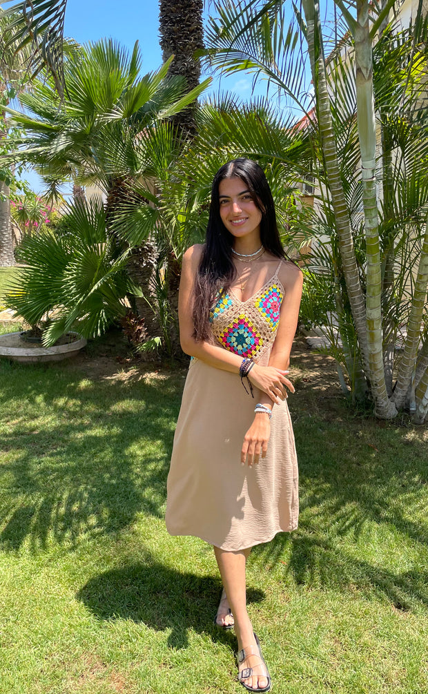 Halter Lenin Granny Square Crochet Midi Dress