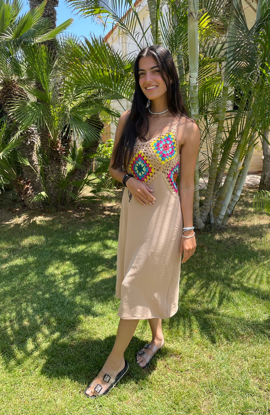 Halter Lenin Granny Square Crochet Midi Dress