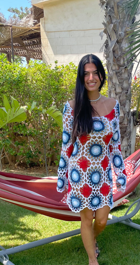 Tri-Colour Handmade Patch Crochet Dress